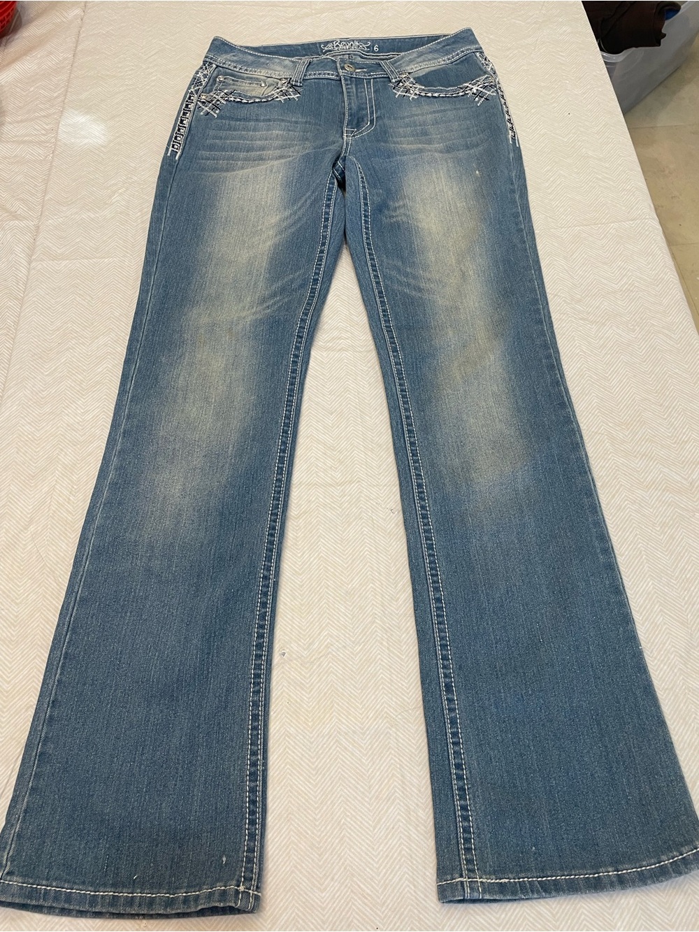 Revolt Jeans Women's Light Blue Flare Denim with Embellished Pockets